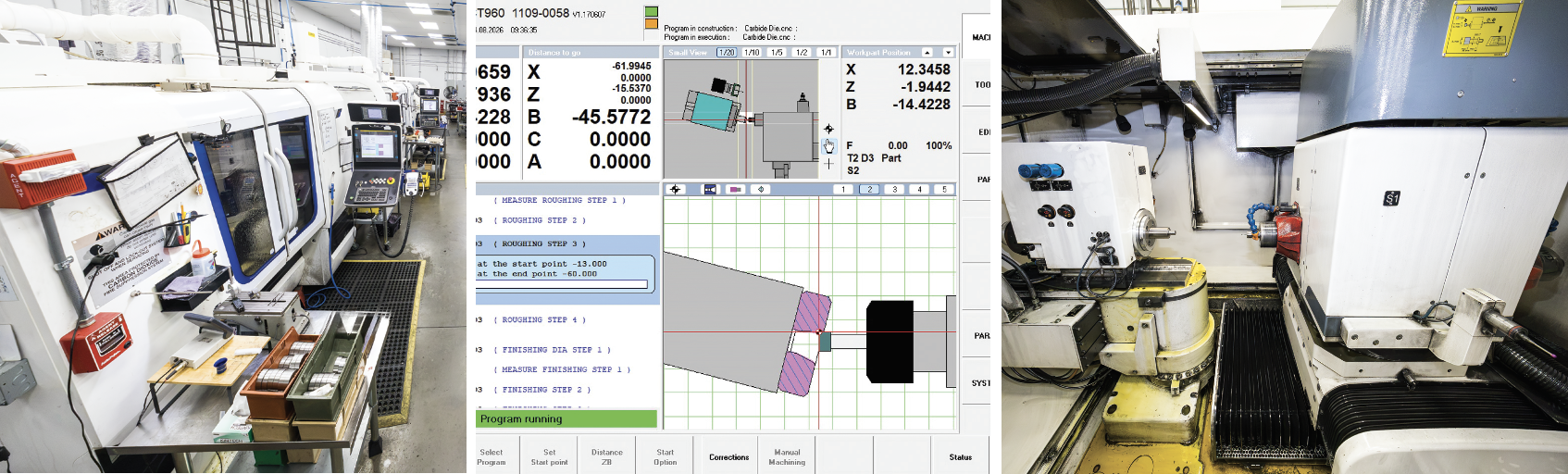 Left S&S Carbide’s three STUDER S131R are particularly well suited for producing carbide tooling, and wear components requiring complex geometries and micron-level accuracy. Middle - Shawn touts the speed and computing power of the control as a selling feature.